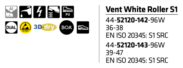 Sievi Vent White Roller S1 ESD Työkenkä - 3