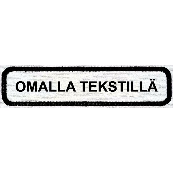 Pieni Valkoinen Kangasmerkki Omalla Tekstillä (10x2cm) - 1